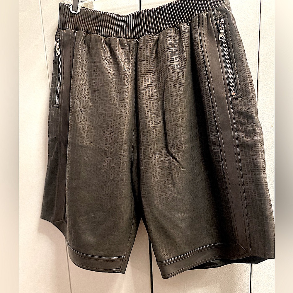 Balmain Monogram Leather Shorts - Picture 8 of 12